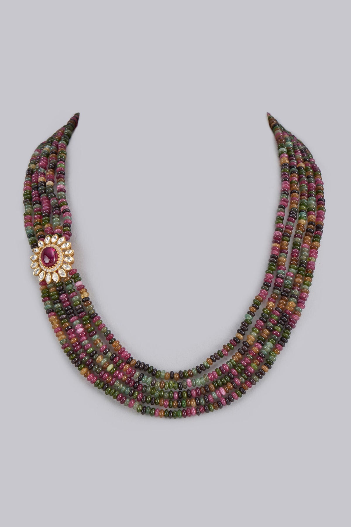Moissanite & Polki Embellished Brooch Necklace 