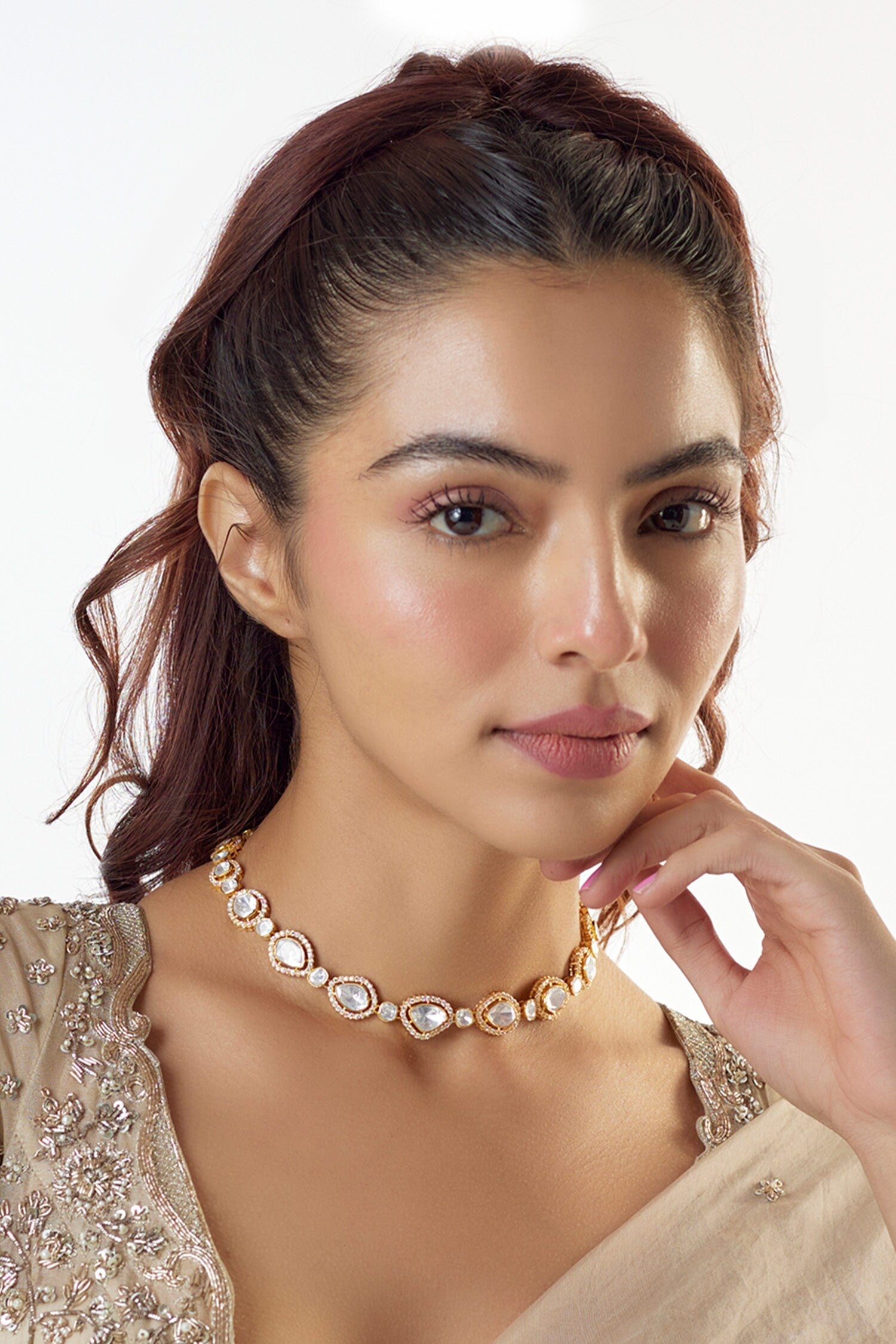 Moissanite Polki & CZ Embellished Choker Necklace 