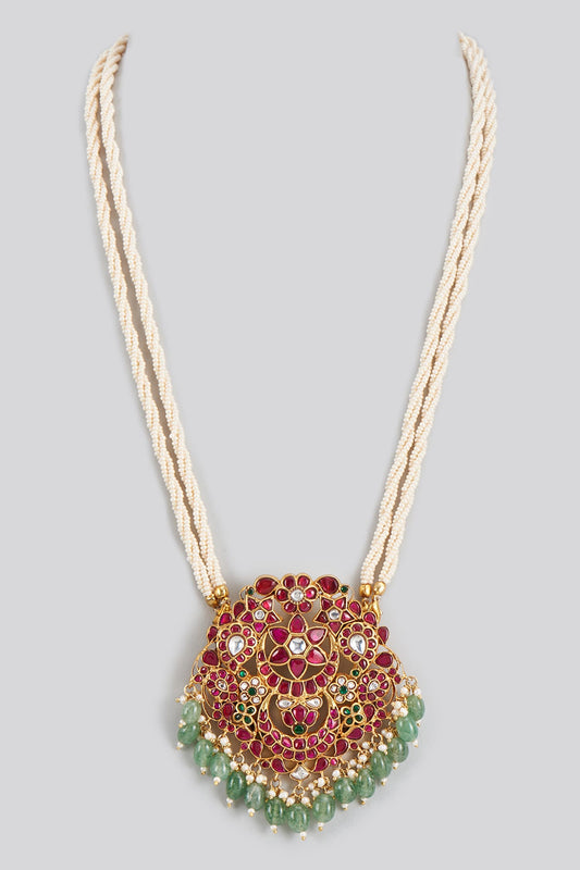 Kundan & Onyx Bead Embellished Pendant Necklace 