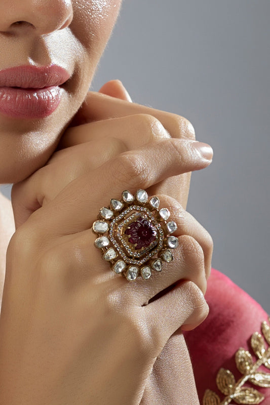 Moissanite Polki & CZ Embellished Ring 