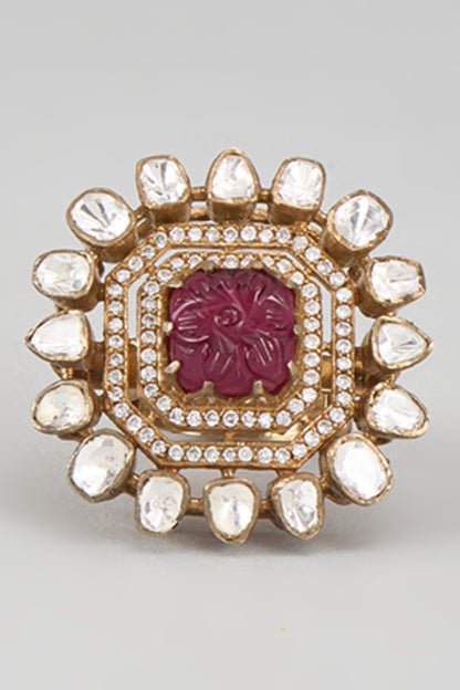 Moissanite Polki & CZ Embellished Ring 
