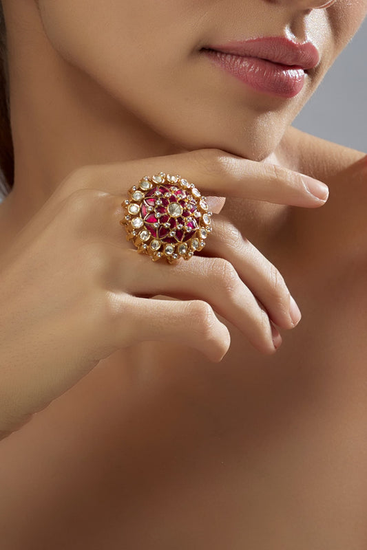 CZ & Moissanite Polki Embellished Ring 