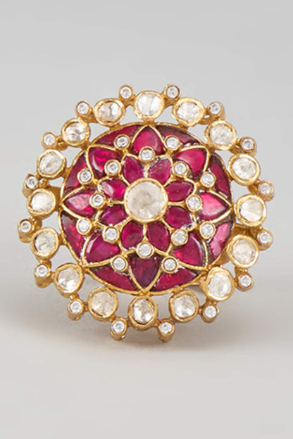 CZ & Moissanite Polki Embellished Ring 