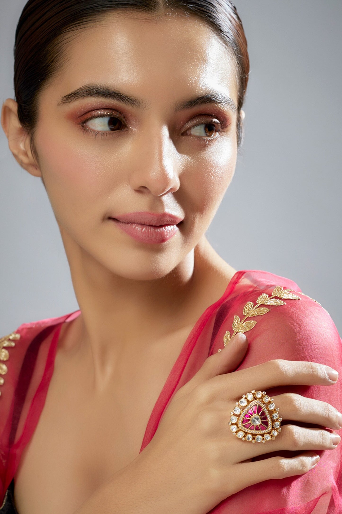 CZ & Polki Stone Embellished Ring 