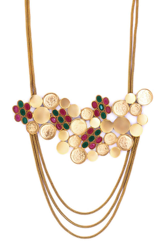 Kasu Coin Embellished Galaxy Cluster Necklace 