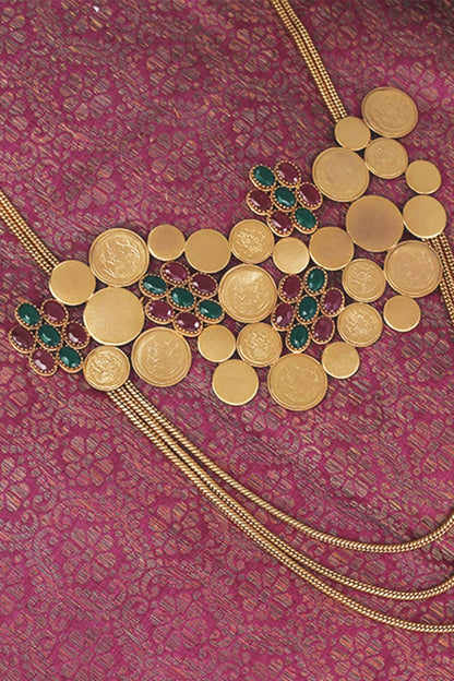 Kasu Coin Embellished Galaxy Cluster Necklace 