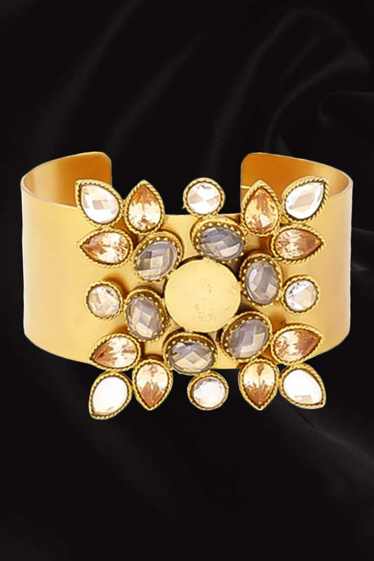Crystal & Kasu Coin Embellished Snowflake Cuff Bracelet 