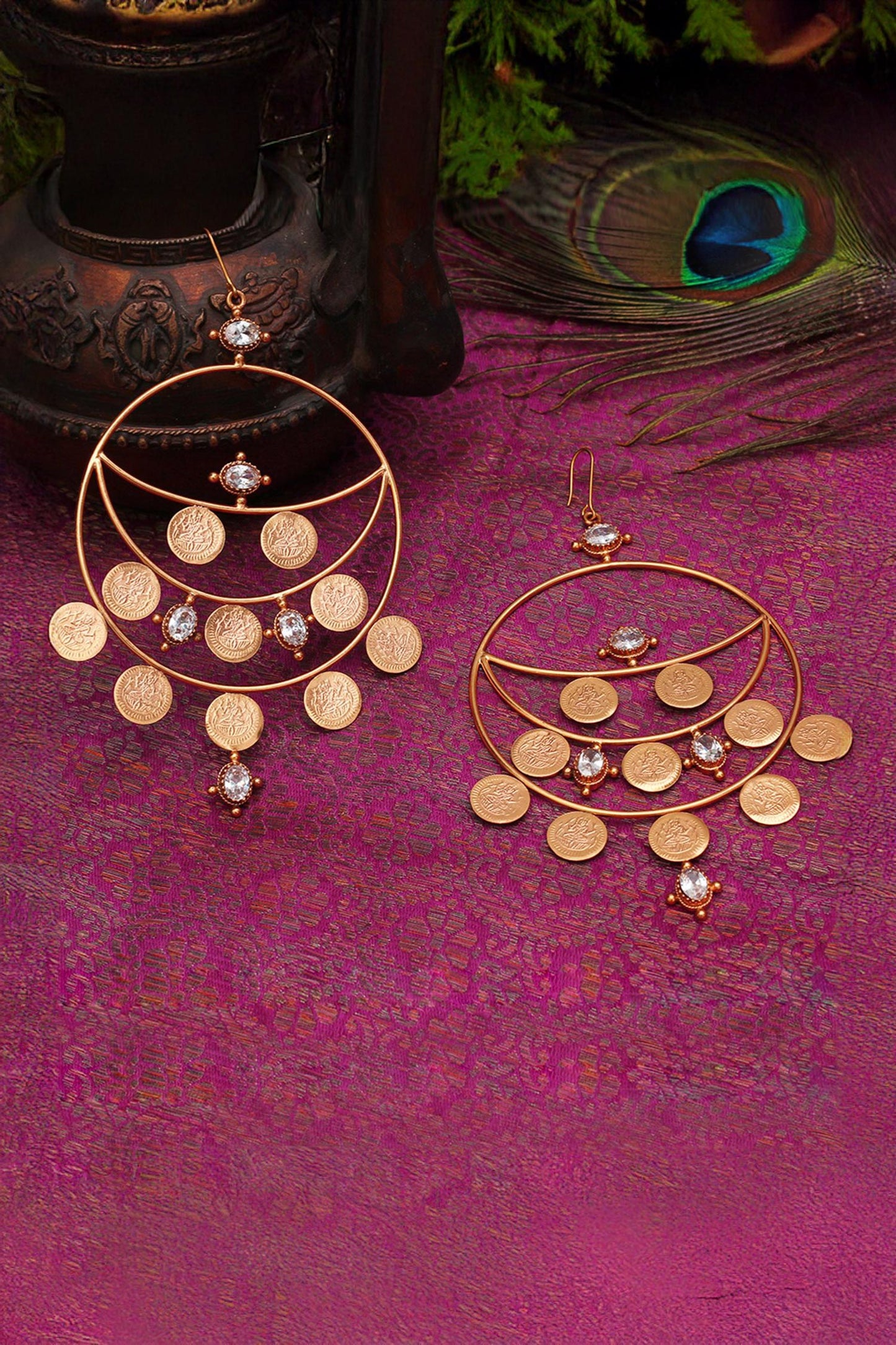 Kasu Coin Crystal Earrings 
