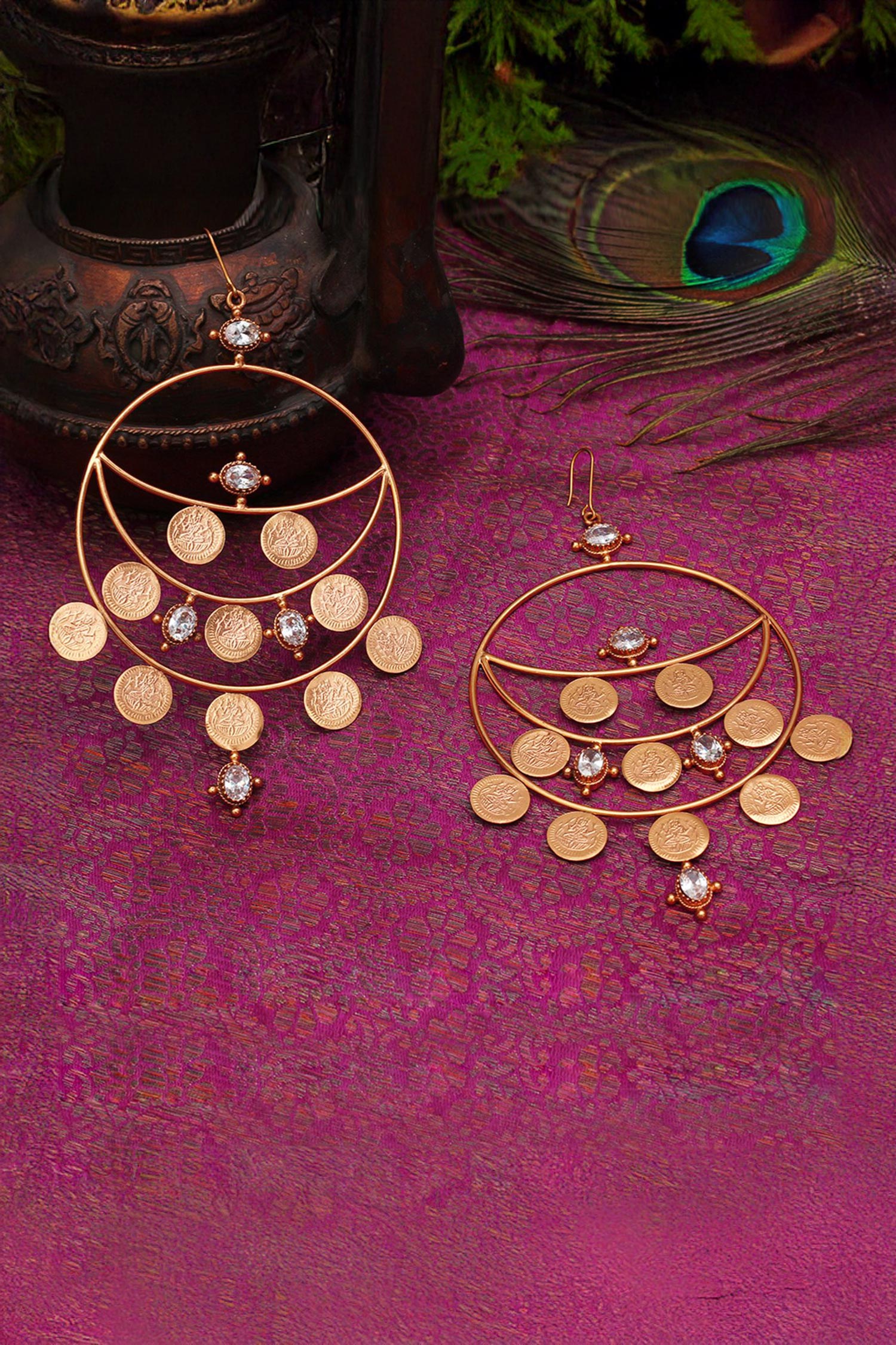 Kasu Coin Crystal Earrings 