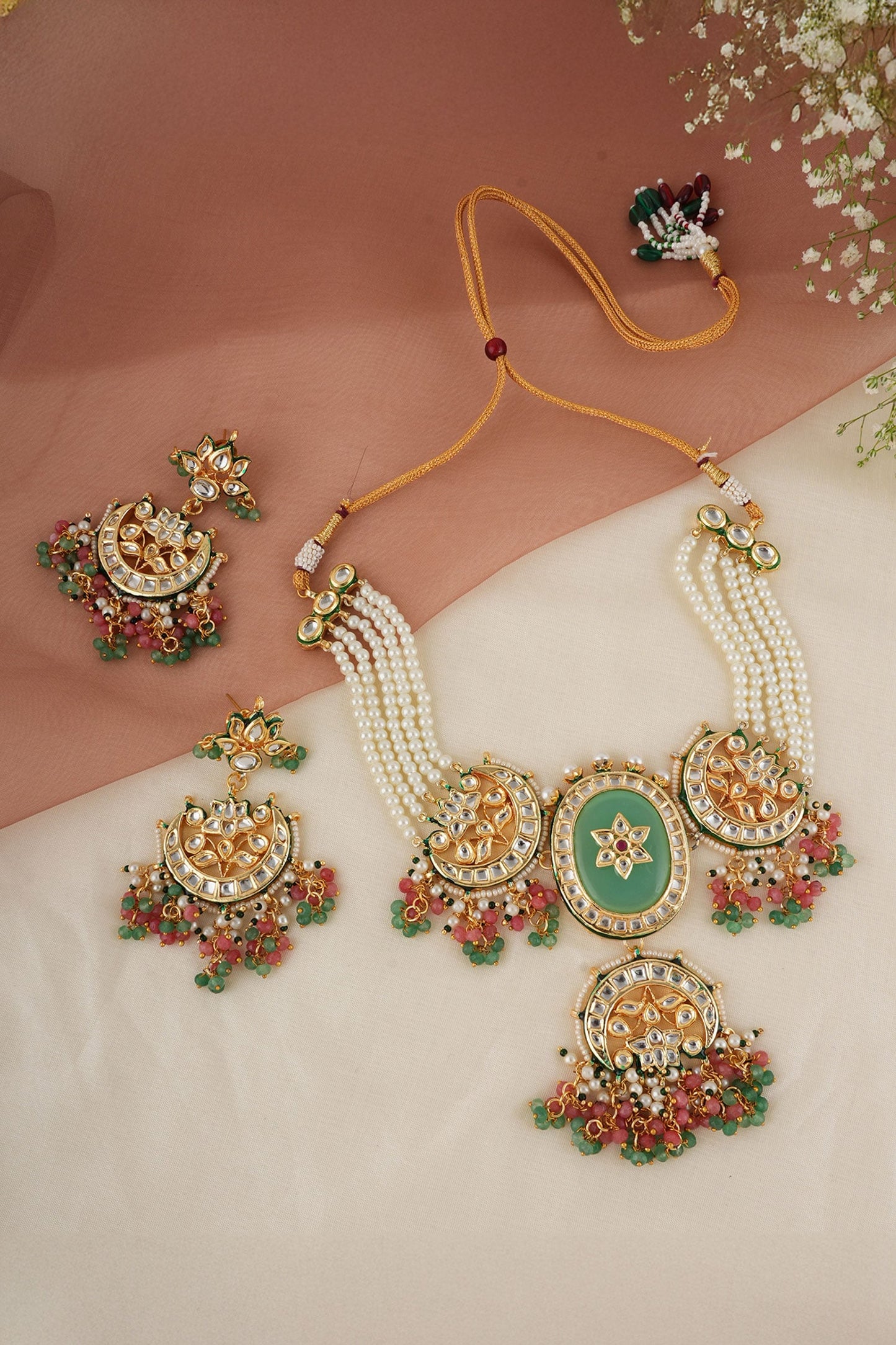 Kundan & Polki Embellished Pendant Choker Necklace Set 