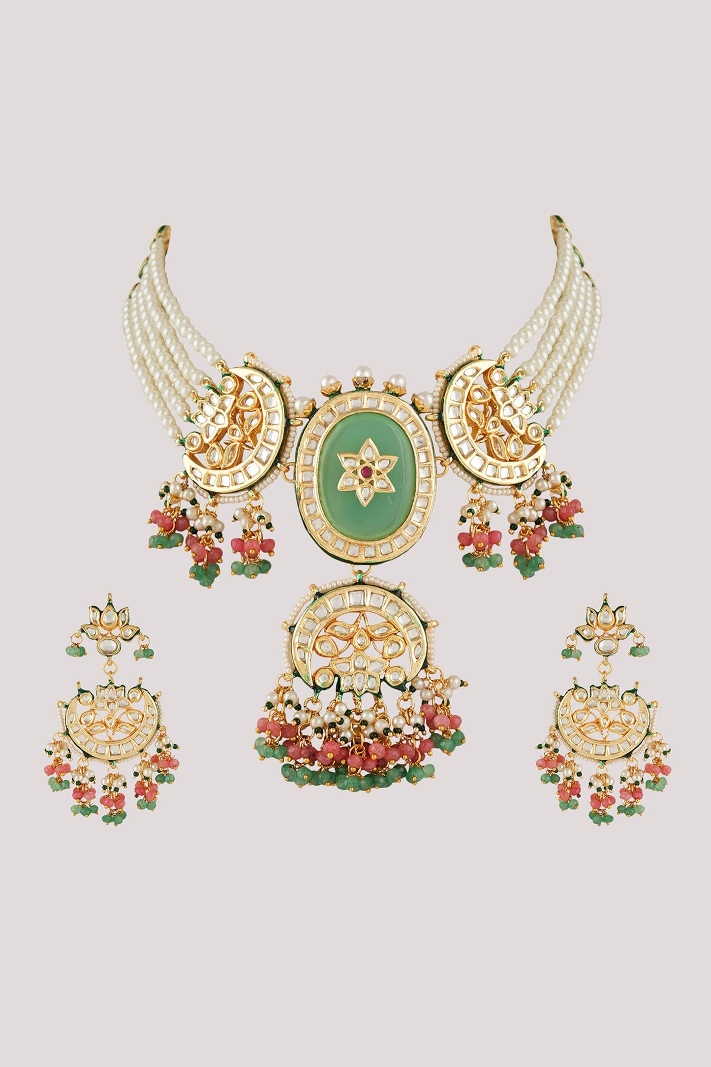 Kundan & Polki Embellished Pendant Choker Necklace Set 