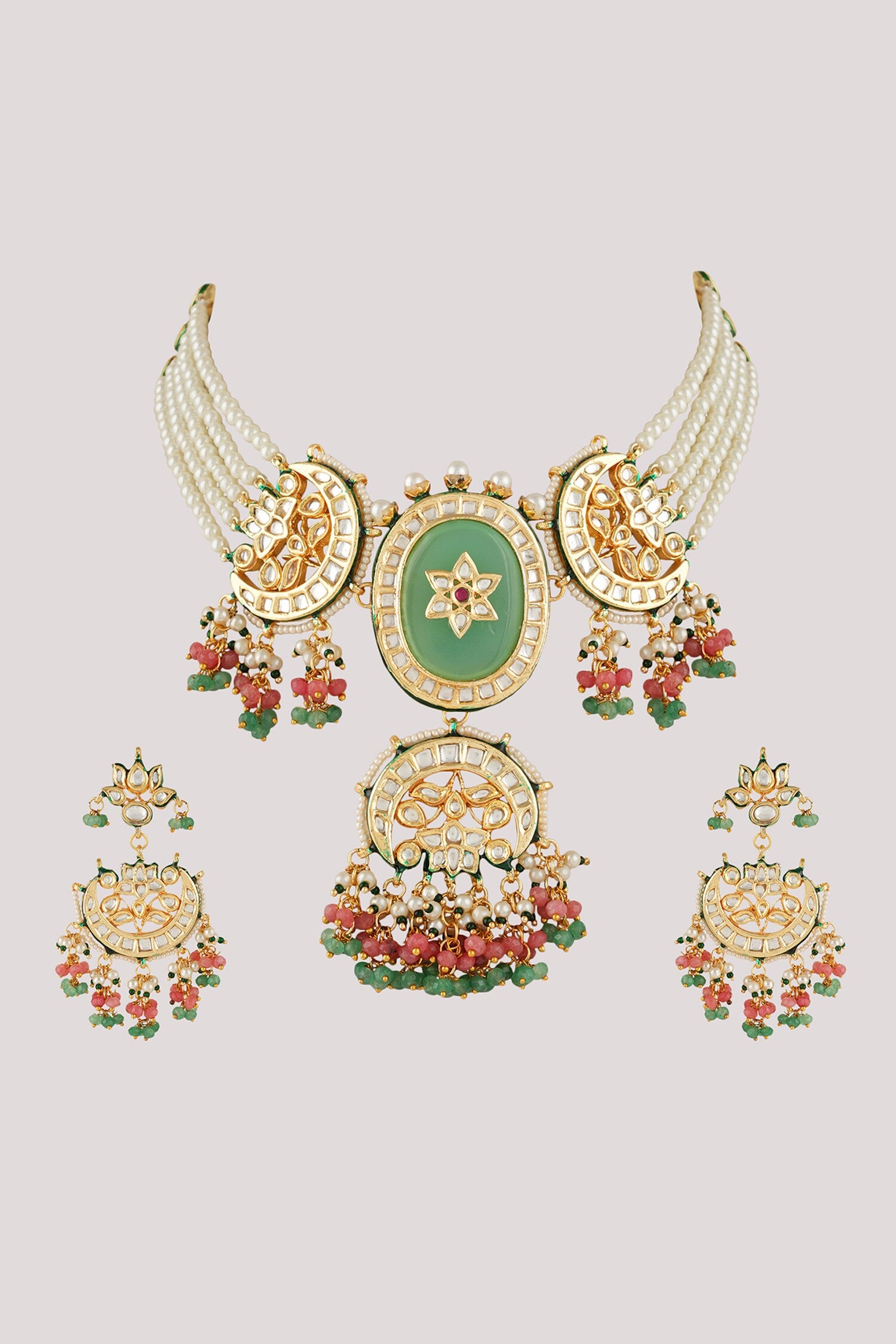 Kundan & Polki Embellished Pendant Choker Necklace Set 
