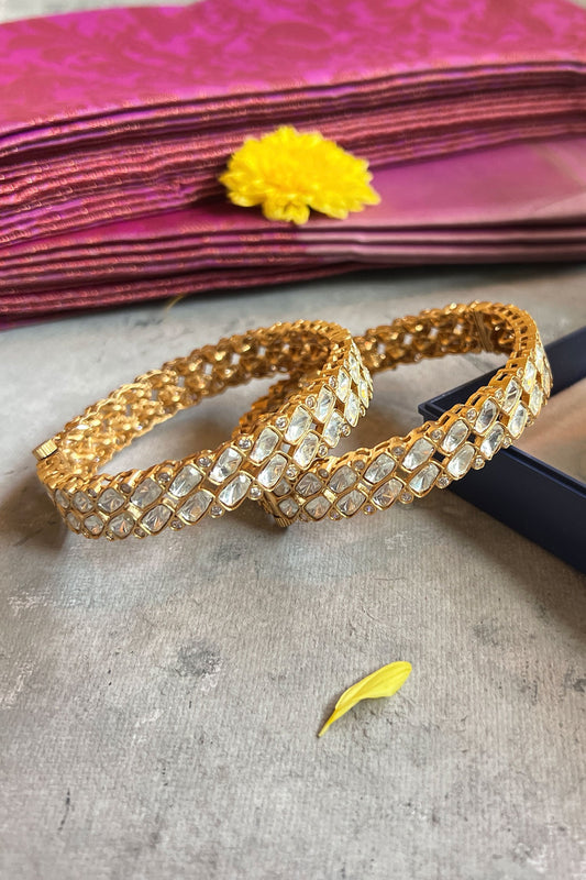 Moissanite Polki Studded Bangle - Set of 2 