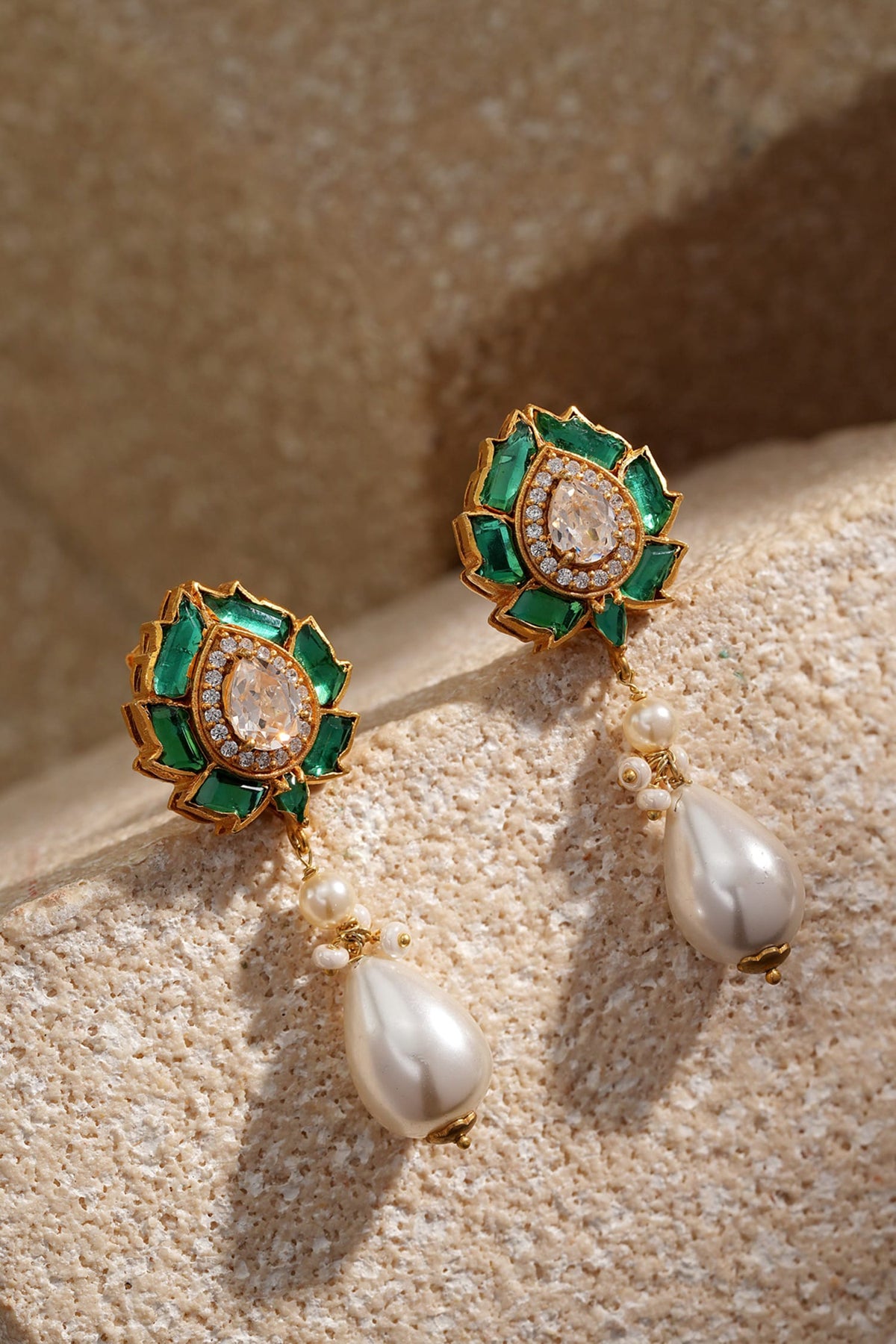 Lotus Emerald Embellished Earrings 