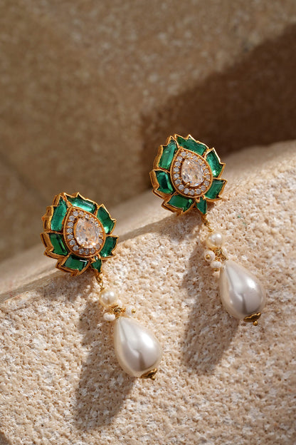 Lotus Emerald Embellished Earrings 