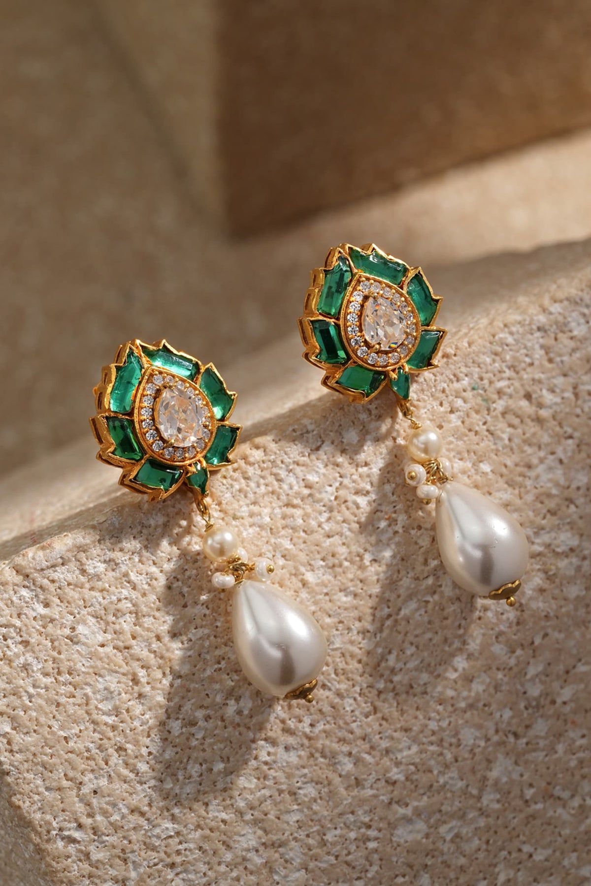 Lotus Emerald Embellished Earrings 