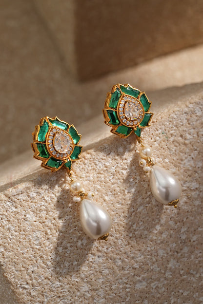Lotus Emerald Embellished Earrings 