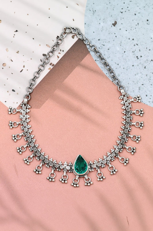 Majestic Glow Tear Drop Stone Embellished Necklace 