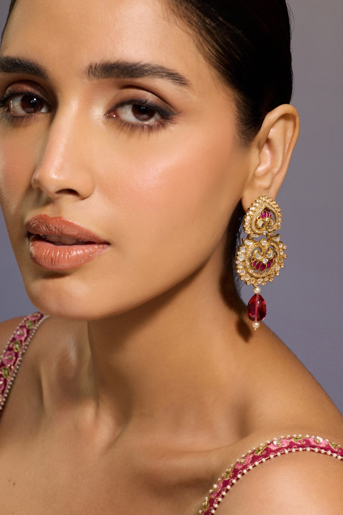 Lotus Stone Embellished Earrings 