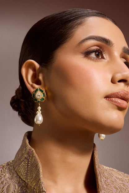 Lotus Emerald Embellished Earrings 