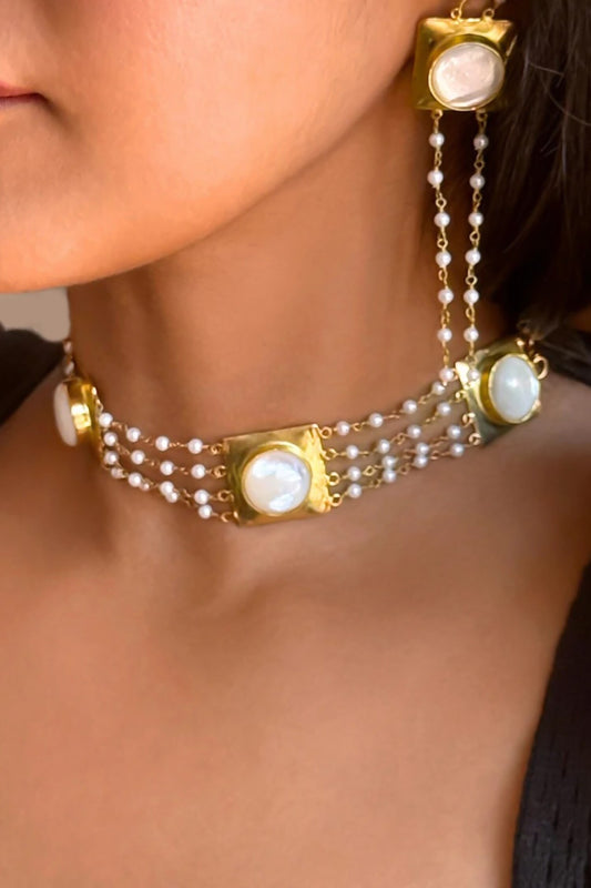 Mother Of Pearl Enamelled Multistrand Choker 