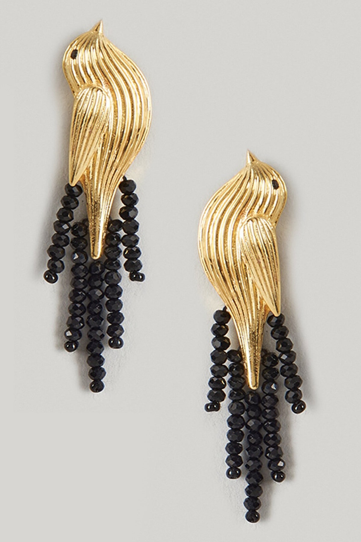 Sparrow Carved Bead Tassel Earrings 
