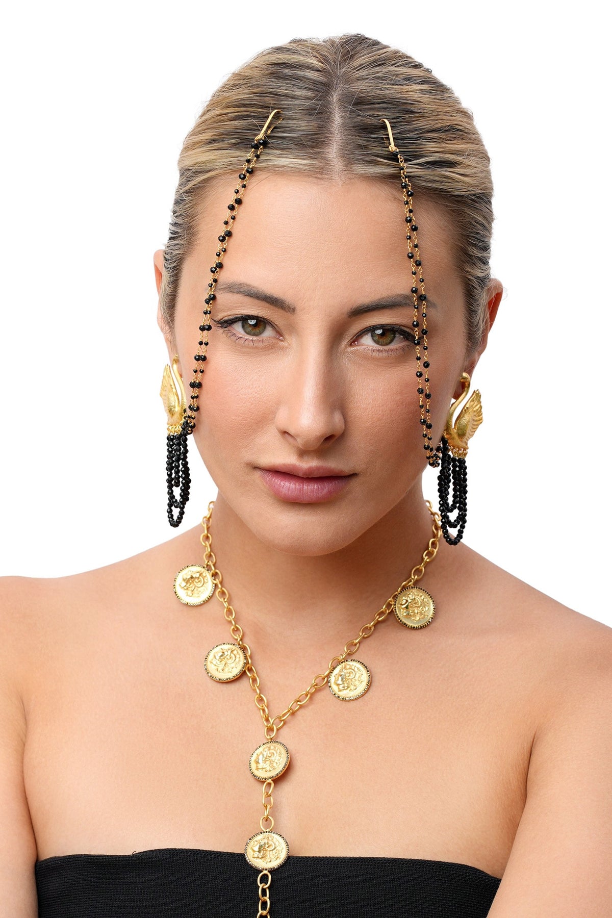 Swan Bead Tassel Earrings 