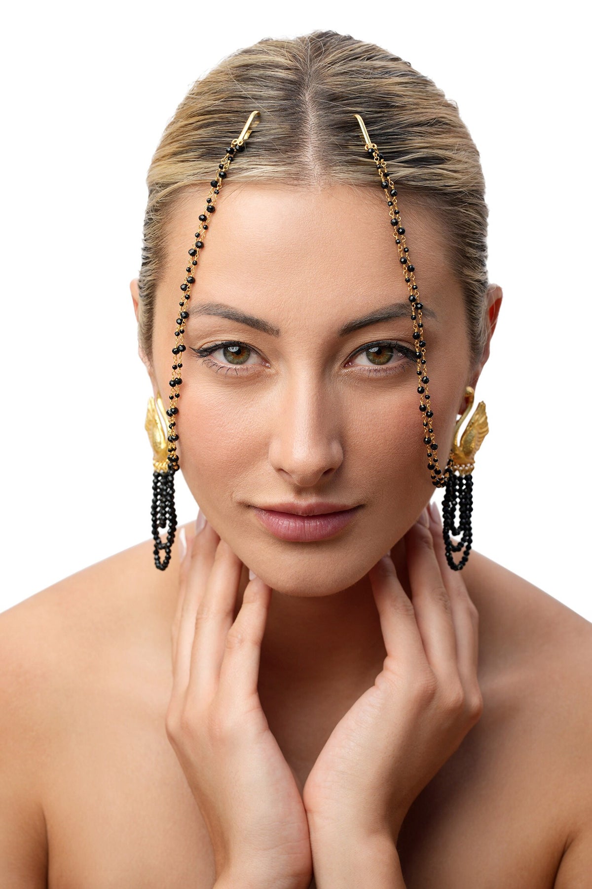 Swan Bead Tassel Earrings 