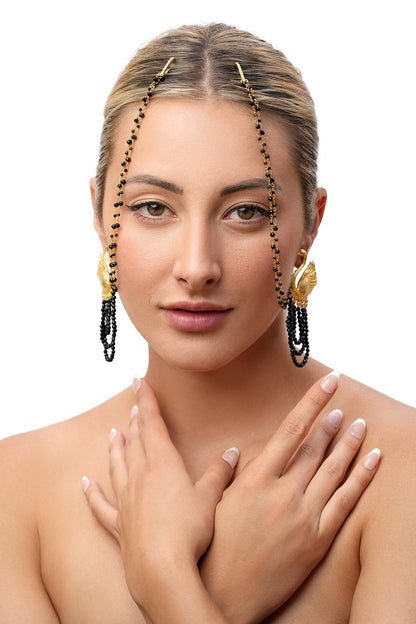 Swan Bead Tassel Earrings 