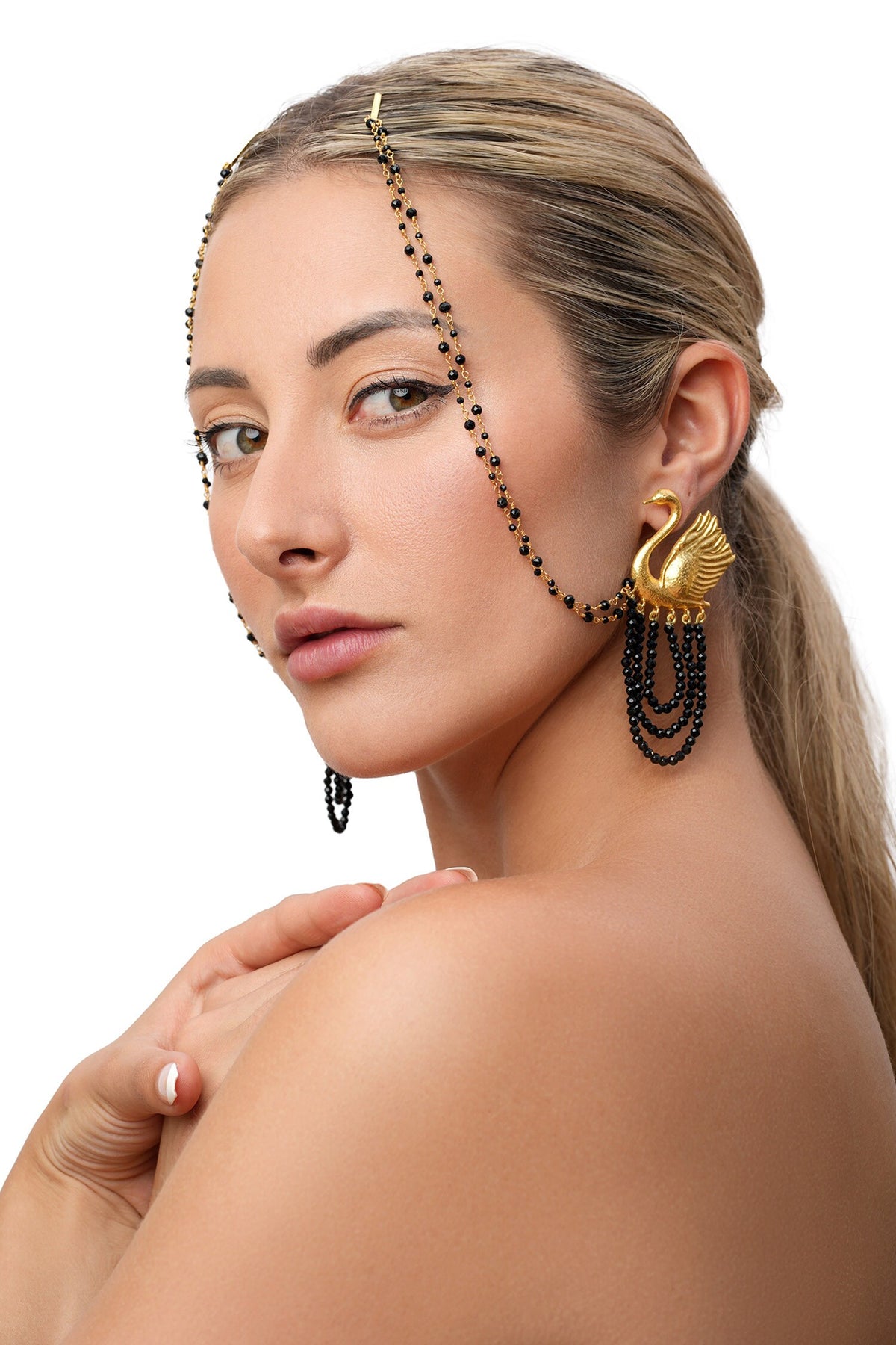 Swan Bead Tassel Earrings 