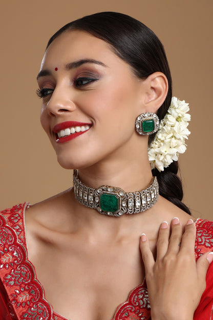 Moissanite Polki Embellished Pendant Choker Set 