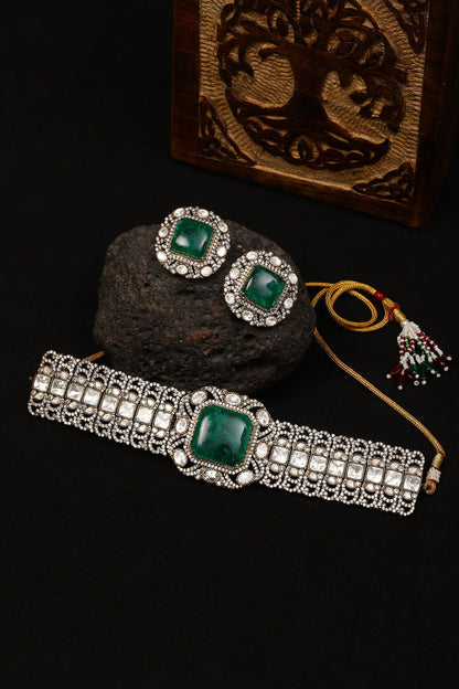 Moissanite Polki Embellished Pendant Choker Set 