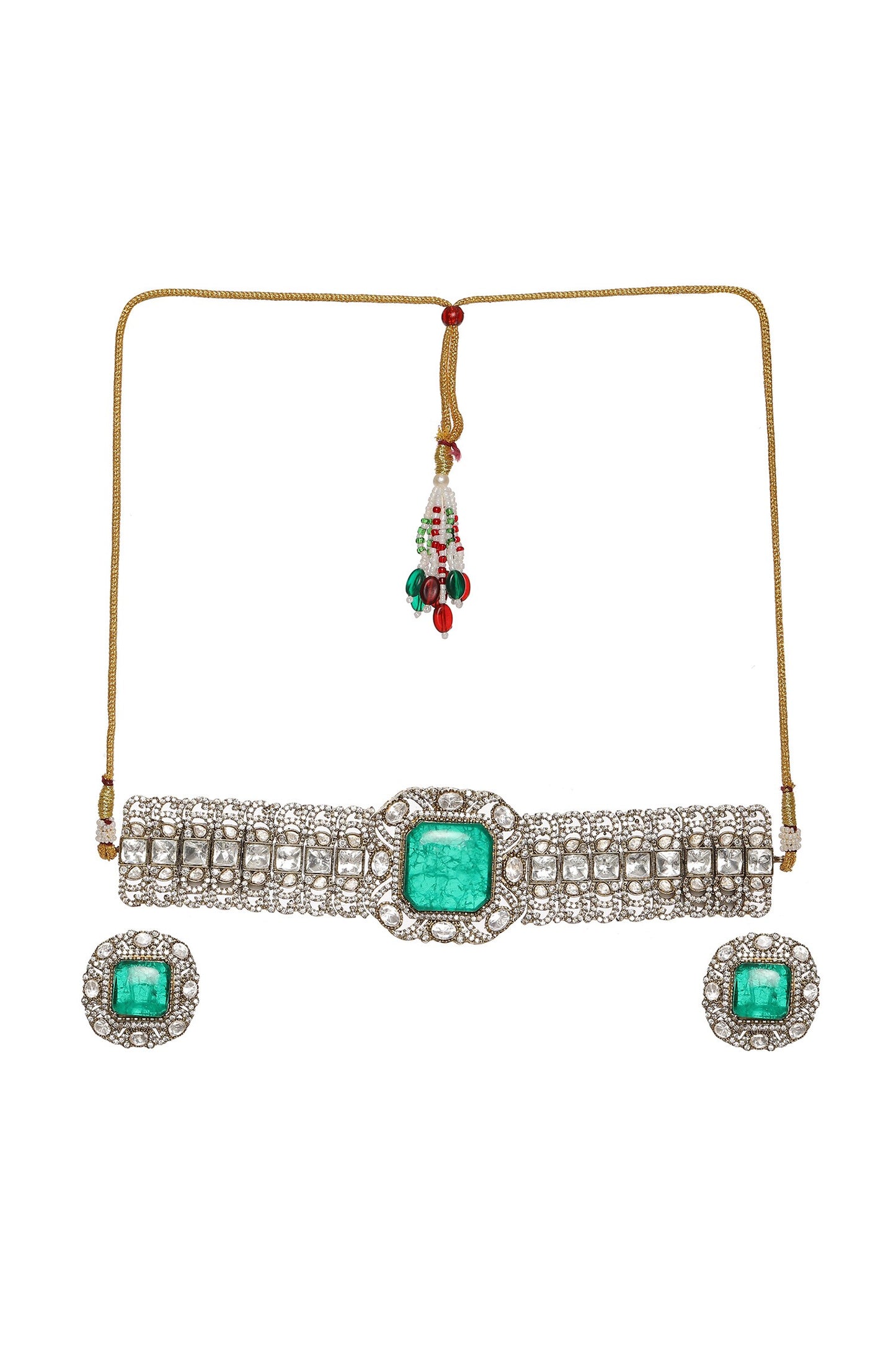 Moissanite Polki Embellished Pendant Choker Set 