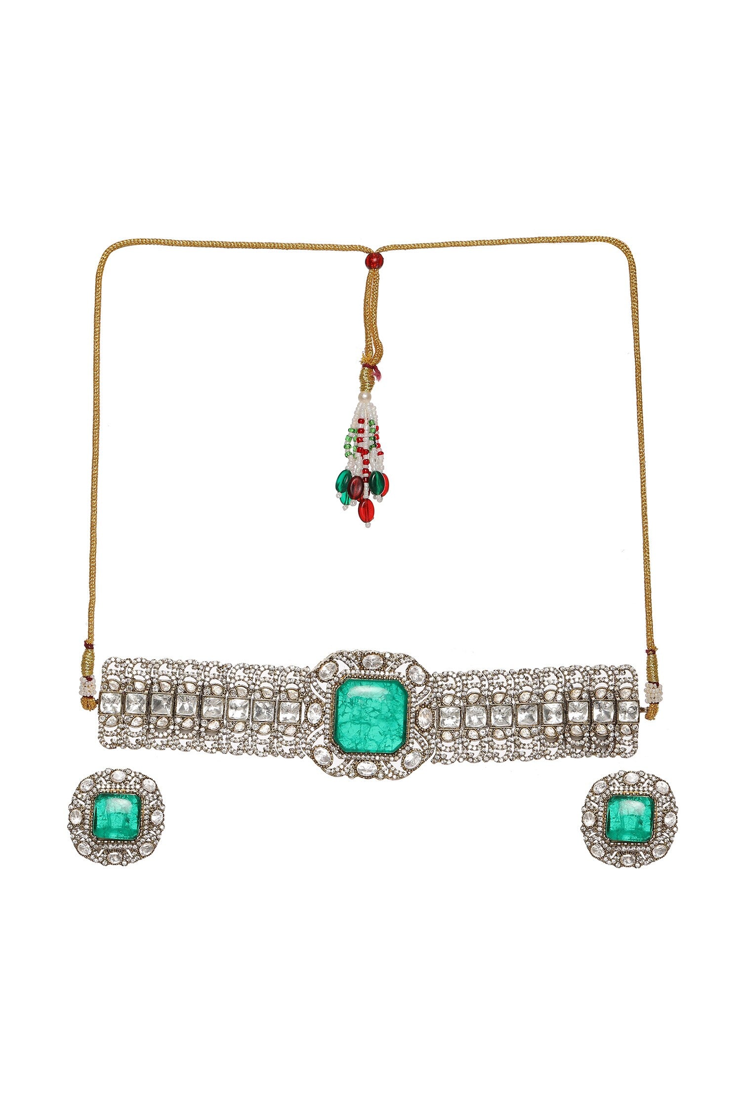 Moissanite Polki Embellished Pendant Choker Set 