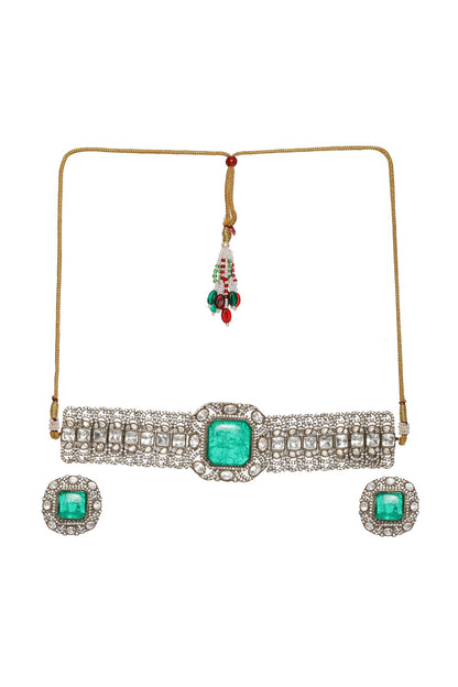 Moissanite Polki Embellished Pendant Choker Set 