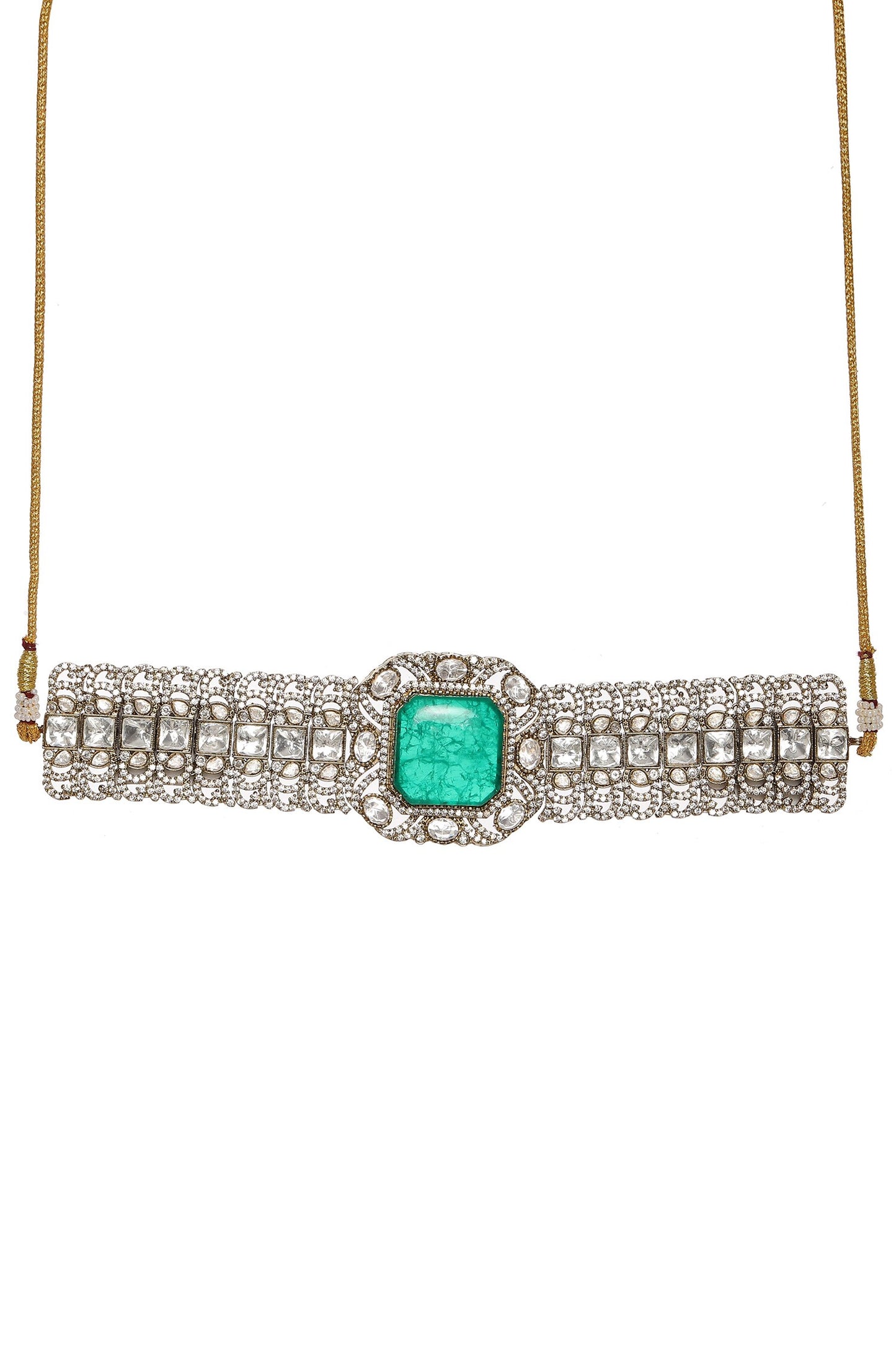 Moissanite Polki Embellished Pendant Choker Set 
