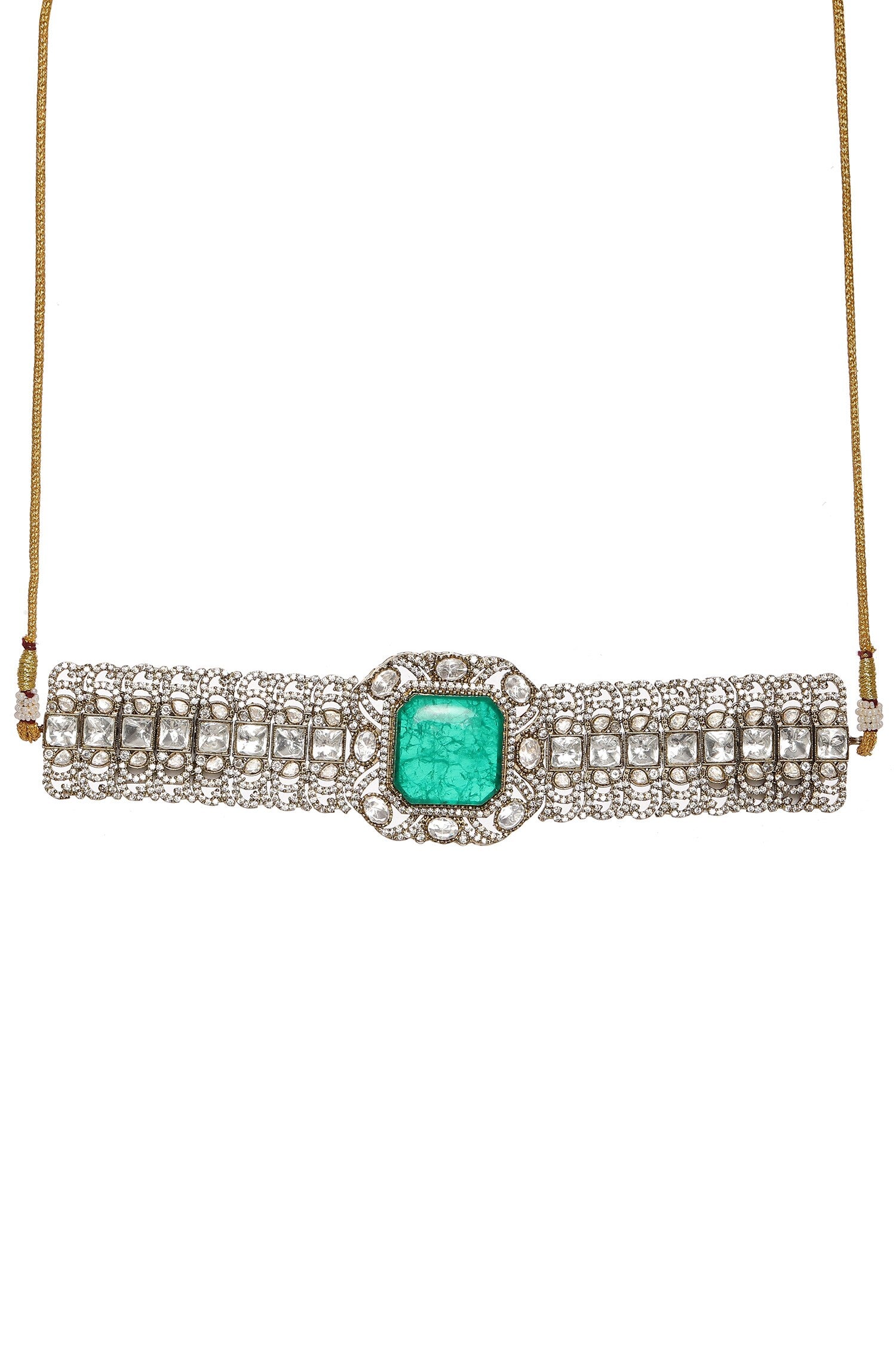 Moissanite Polki Embellished Pendant Choker Set 