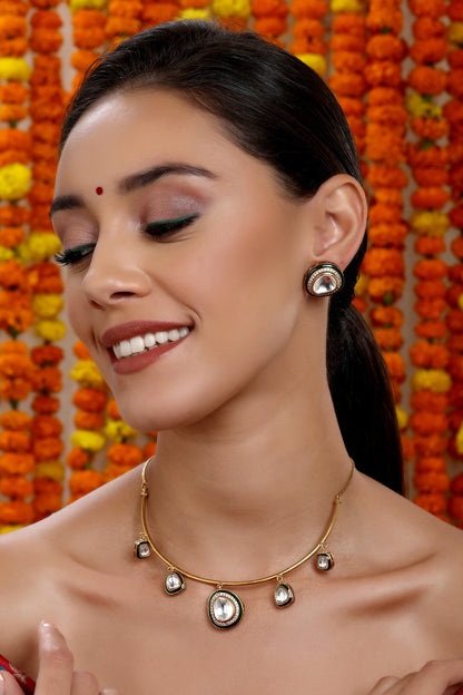 Kundan Stone Embellished Hasli Necklace Set 
