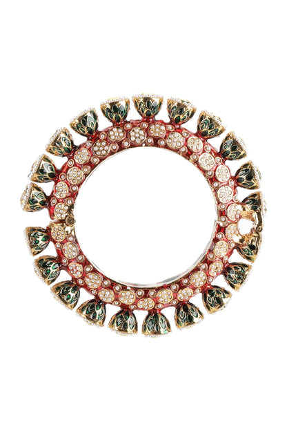 Meenakari Work Kundan & Pearl Embellished Bangles - Set of 2 