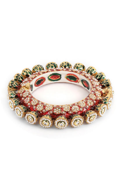 Meenakari Work Kundan & Pearl Embellished Bangles - Set of 2 