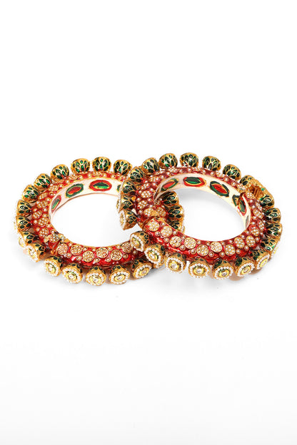 Meenakari Work Kundan & Pearl Embellished Bangles - Set of 2 