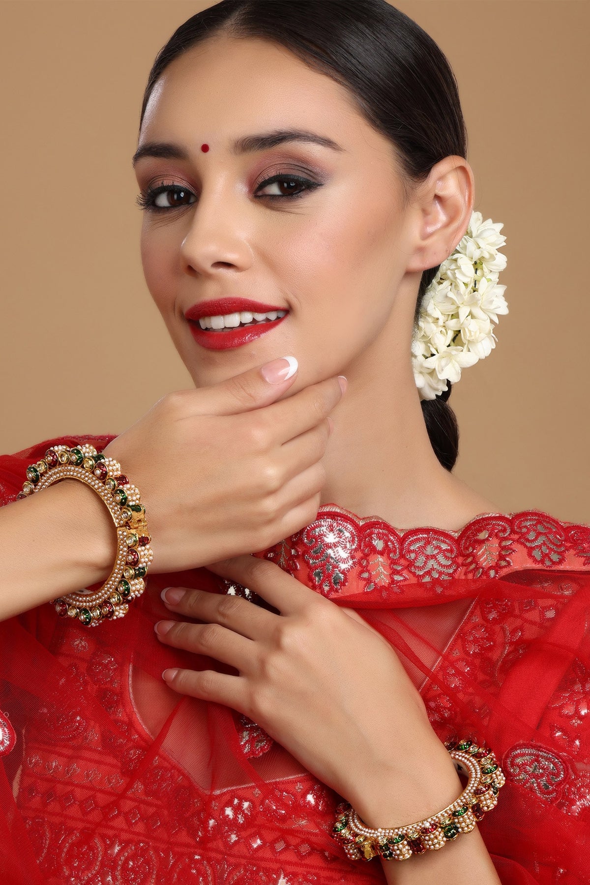 Meenakari Work Pearl Embellished Bangles - Set of 2 