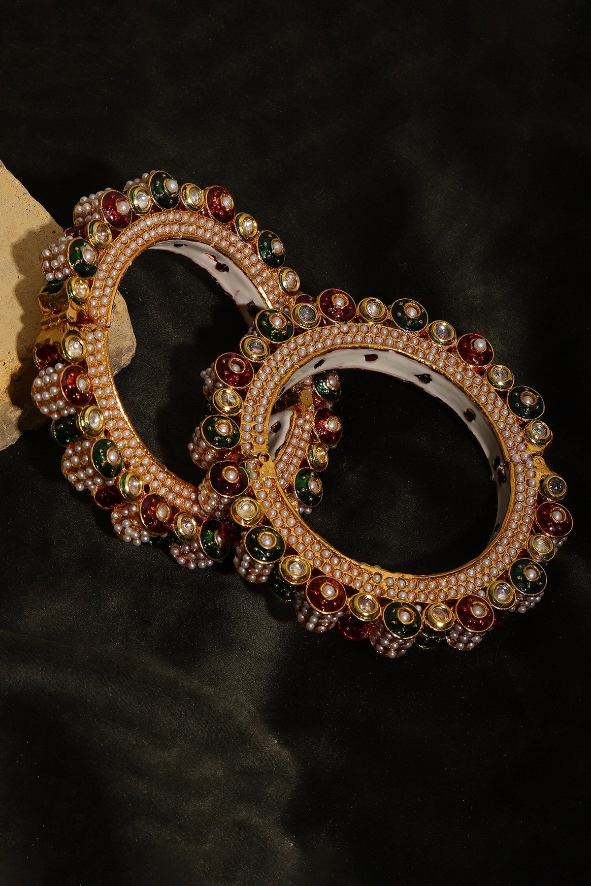 Meenakari Work Pearl Embellished Bangles - Set of 2 