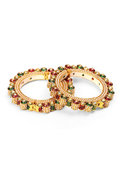 Meenakari Work Pearl Embellished Bangles - Set of 2 
