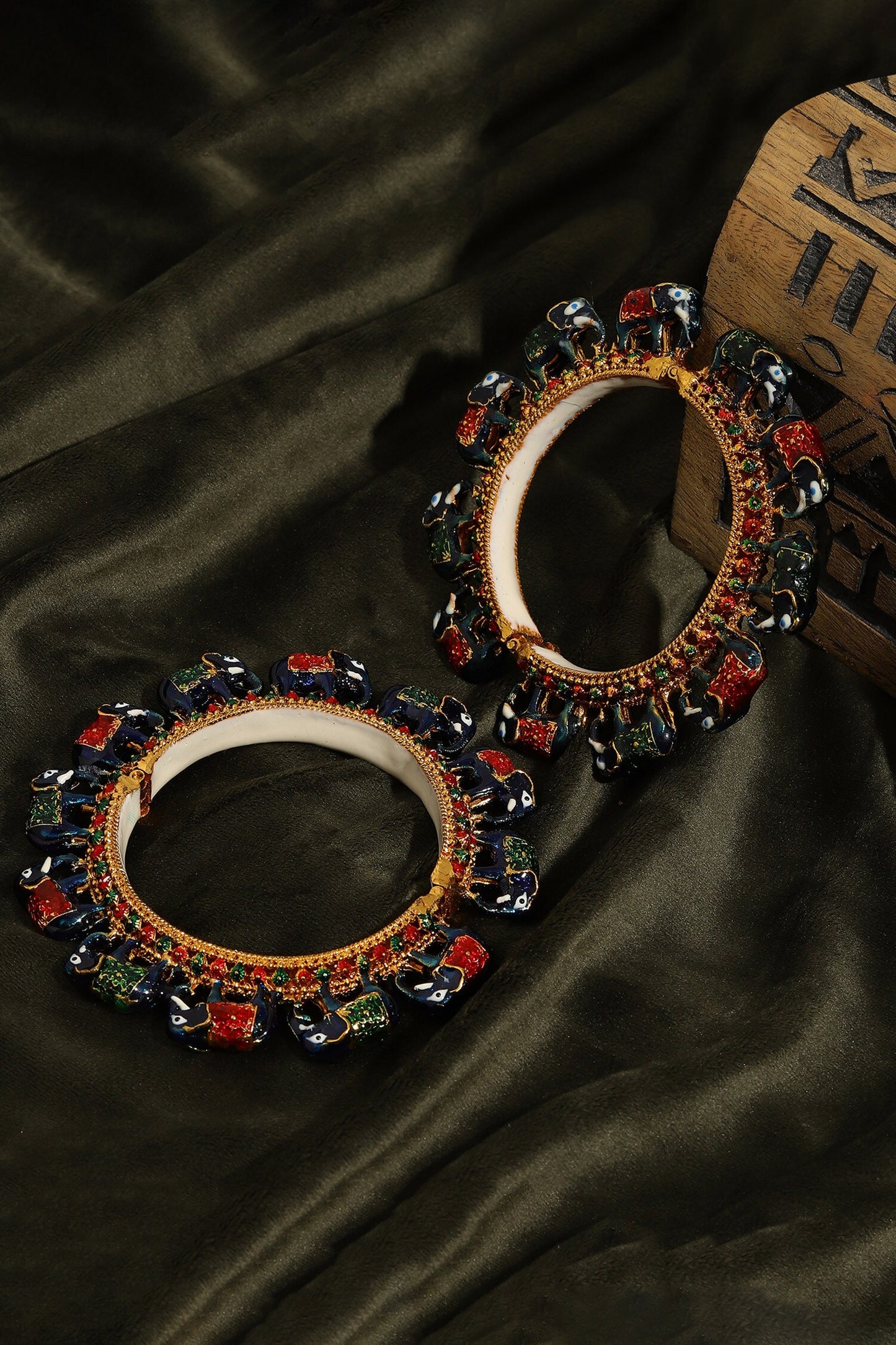 Elephant Carved Meenakari Bangles - Set of 2 