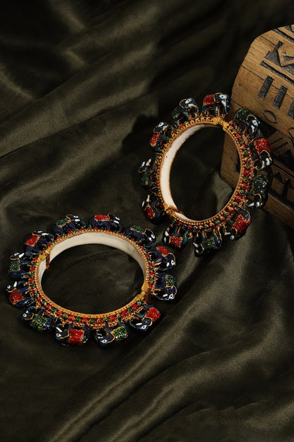 Elephant Carved Meenakari Bangles - Set of 2 