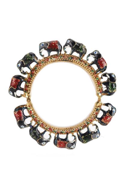 Elephant Carved Meenakari Bangles - Set of 2 