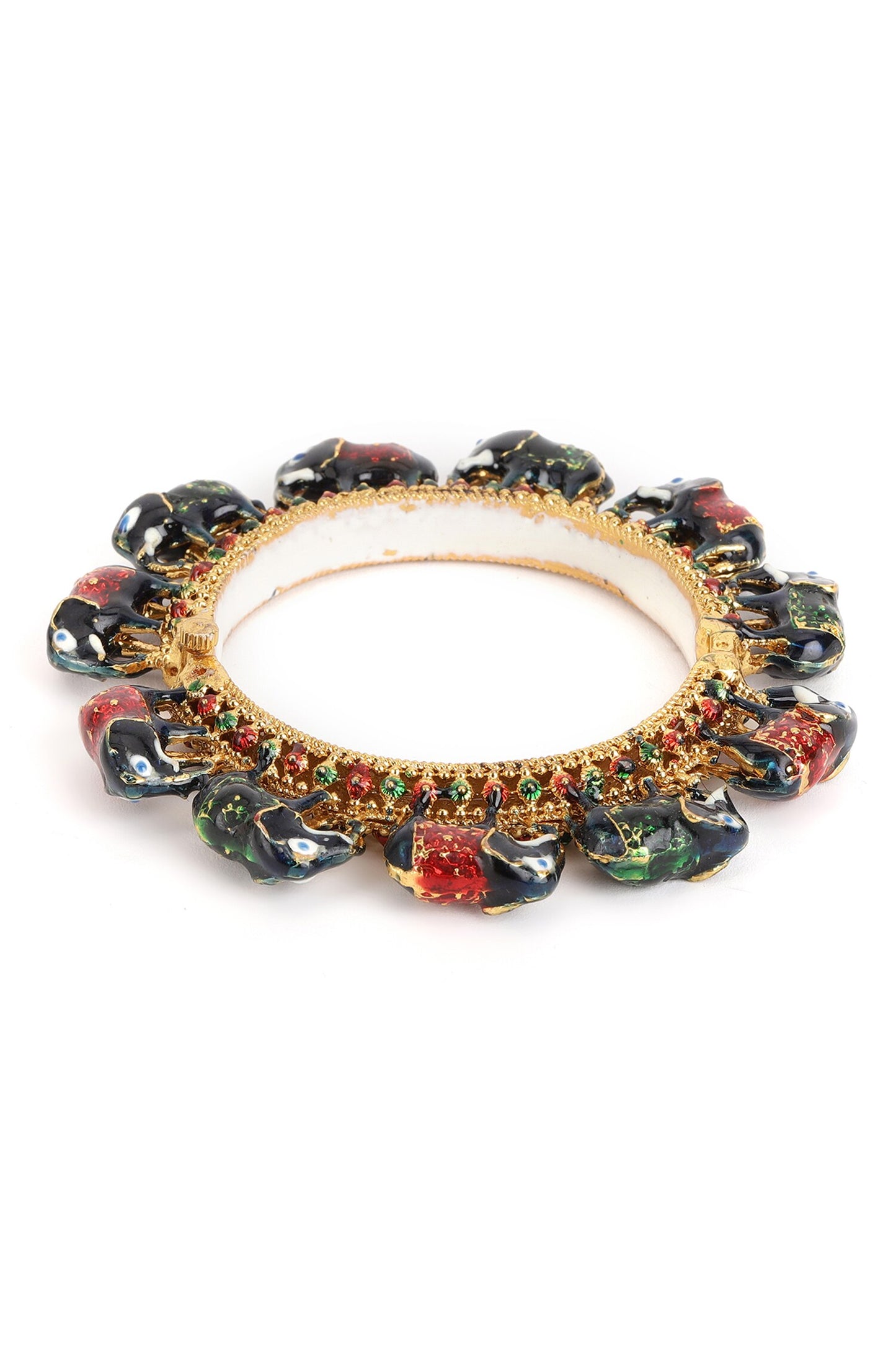 Elephant Carved Meenakari Bangles - Set of 2 