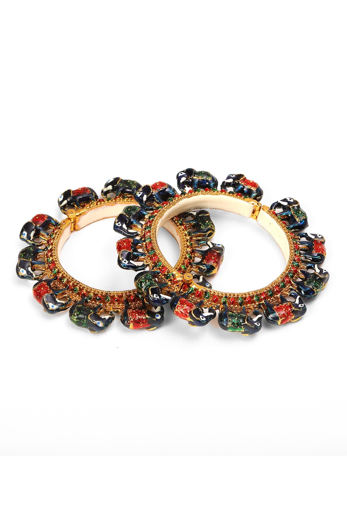 Elephant Carved Meenakari Bangles - Set of 2 