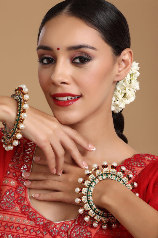 Gold Toned Pearl Encrusted Meenakari Bangles 